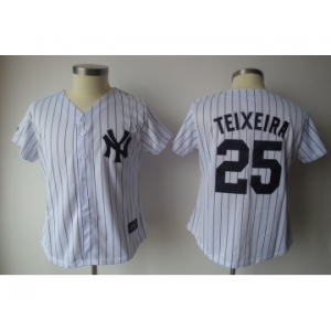 women mlb new york yankees #25 teixeira white[black strip]