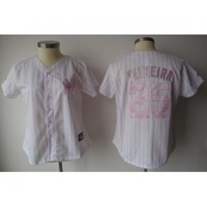 women mlb new york yankees #25 teixeira white[pink strip]