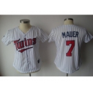 MLB Women Jerseys Minnesota Twins #7 Mauer White[blue strip]