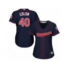 Women Majestic Minnesota Twins #40 Bartolo Colon Authentic Navy Blue Alternate Road Cool Base MLB Jersey