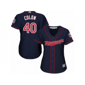 Women Majestic Minnesota Twins #40 Bartolo Colon Authentic Navy Blue Alternate Road Cool Base MLB Jersey