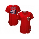 Women Majestic Minnesota Twins #40 Bartolo Colon Replica Scarlet Alternate Cool Base MLB Jersey