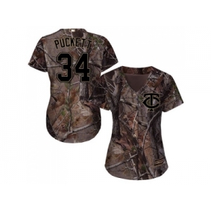 Women Minnesota Twins #34 Kirby Puckett Camo Realtree Collection Cool Base Stitched MLB Jersey