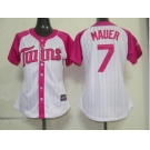 women mlb minnesota twins #7 mauer white pink[2012]