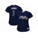 Women Atlanta Braves #1 Ozzie Albies Navy Blue Alternate Stitched MLB Jersey