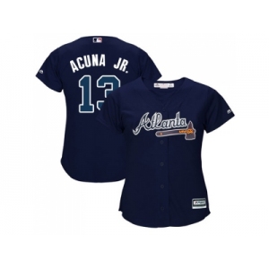 Women Atlanta Braves #13 Ronald Acuna Jr. Navy Blue Alternate Stitched MLB Jersey