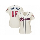 Women Majestic Atlanta Braves #15 Tony Sanchez Replica Cream Alternate 2 Cool Base MLB Jersey