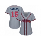 Women Majestic Atlanta Braves #15 Tony Sanchez Replica Grey Road Cool Base MLB Jersey