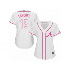 Women Majestic Atlanta Braves #15 Tony Sanchez Replica White Fashion Cool Base MLB Jersey