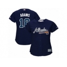 Women Majestic Atlanta Braves #18 Matt Adams Replica Blue Alternate Road Cool Base MLB Jersey