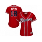 Women Majestic Atlanta Braves #18 Matt Adams Replica Red Alternate Cool Base MLB Jersey