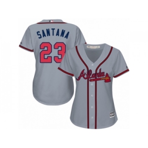Women Majestic Atlanta Braves #23 Danny Santana Authentic Grey Road Cool Base MLB Jersey