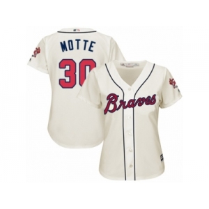 Women Majestic Atlanta Braves #30 Jason Motte Authentic Cream Alternate 2 Cool Base MLB Jersey