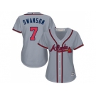 Women's Atlanta Braves #7 Dansby Swanson Grey Road Stitched MLB Jersey