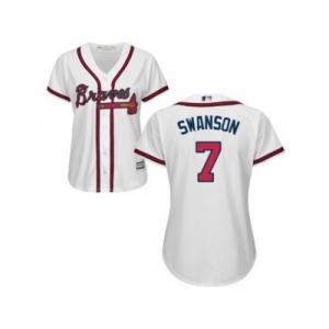 Women's Atlanta Braves #7 Dansby Swanson White Home Stitched MLB Jersey