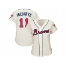 Women's Majestic Atlanta Braves #11 Ender Inciarte Replica Cream Alternate 2 Cool Base MLB Jersey