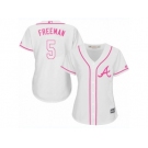 Women's Majestic Atlanta Braves #5 Freddie Freeman Authentic White Fashion Cool Base MLB Jersey