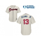 Youth Atlanta Braves #13 Ronald Acuna Jr. Cream Cool Base Stitched MLB Jersey