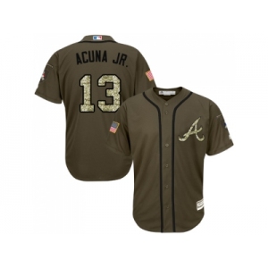 Youth Atlanta Braves #13 Ronald Acuna Jr. Green Salute to Service Stitched MLB Jersey