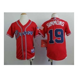 youth mlb jerseys atlanta braves #19 simmons red[2014 new]