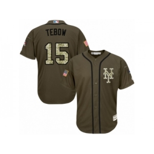 Youth Majestic New York Mets #15 Tim Tebow Authentic Green Salute to Service MLB Jersey