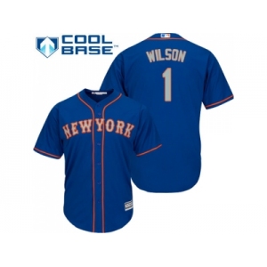Youth New York Mets #1 Mookie Wilson Blue(Grey NO.) Cool Base Stitched MLB Jersey