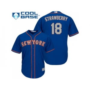 Youth New York Mets #18 Darryl Strawberry Blue(Grey NO.) Cool Base Stitched MLB Jersey