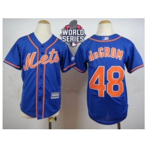 Youth New York Mets #48 Jacob DeGrom Blue Alternate Home Cool Base W 2015 World Series Patch Stitched MLB Jersey