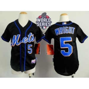 Youth New York Mets #5 David Wright Black Cool Base W 2015 World Series Patch Stitched MLB Jersey