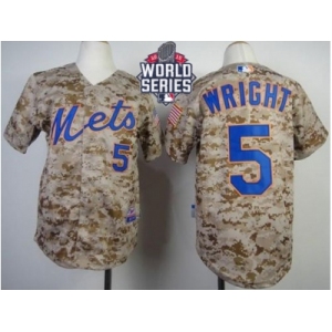 Youth New York Mets #5 David Wright Camo Alternate Cool Base W 2015 World Series Patch Stitched MLB Jersey