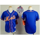 Youth New York Mets Blank Blue Alternate Home Cool Base W 2015 World Series Patch Stitched MLB Jersey