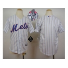 Youth New York Mets Blank White(Blue Strip) Home Cool Base W 2015 World Series Patch Stitched MLB Jersey