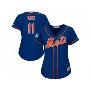 Wome Majestic New York Mets #11 Norichika Aoki Authentic Royal Blue Alternate Home Cool Base MLB Jersey