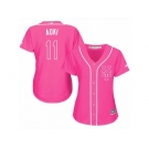 Women Majestic New York Mets #11 Norichika Aoki Authentic Pink Fashion Cool Base MLB Jersey