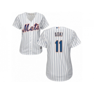 Women Majestic New York Mets #11 Norichika Aoki Authentic White Home Cool Base MLB Jersey