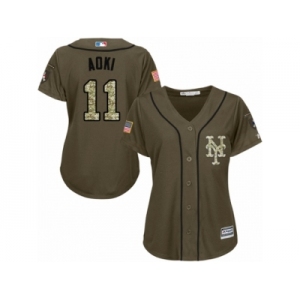 Women Majestic New York Mets #11 Norichika Aoki Replica Green Salute to Service MLB Jersey