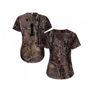 Women New York Mets #1 Mookie Wilson Camo Realtree Collection Cool Base Stitched MLB Jersey