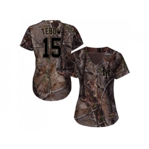 Women New York Mets #15 Tim Tebow Camo Realtree Collection Cool Base Stitched MLB Jersey