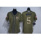 Women New York Mets #5 David Wright Authentic Green Salute to Service MLB Jersey