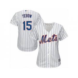 Women's Majestic New York Mets #15 Tim Tebow Authentic White Home Cool Base MLB Jersey