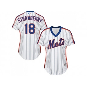 Women's New York Mets #18 Darryl Strawberry White(Blue Strip) Alternate Stitched MLB Jersey