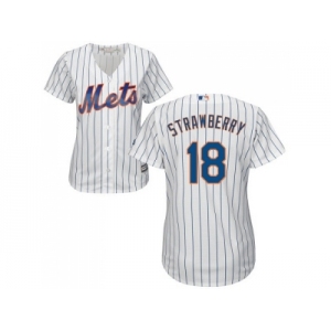 Women's New York Mets #18 Darryl Strawberry White(Blue Strip) Home Stitched MLB Jersey