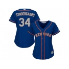 Women's New York Mets #34 Noah Syndergaard Blue(Grey NO.) Alternate Road Stitched MLB Jersey