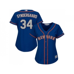 Women's New York Mets #34 Noah Syndergaard Blue(Grey NO.) Alternate Road Stitched MLB Jersey
