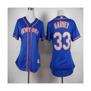 women mlb jerseys new york mets #33 harvey blue[number grey]