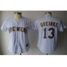 MLB Women Jerseys Milwaukee Brewers #13 Greinke white[blue strip]