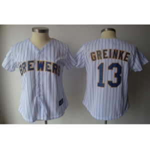 MLB Women Jerseys Milwaukee Brewers #13 Greinke white[blue strip]