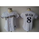 MLB Women Jerseys Milwaukee Brewers #8 braun white