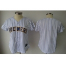 MLB Women Jerseys Milwaukee Brewers blank white[blue strip]