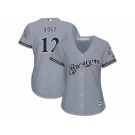 Women Majestic Milwaukee Brewers #12 Stephen Vogt Authentic Grey Road Cool Base MLB Jersey